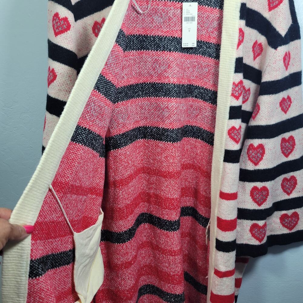 Anthropologie Oversized Cardigan Sweater Featuring a Heart Pattern Size M 41526 - Picture 5 of 8